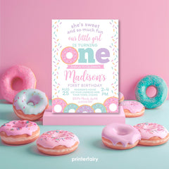 Donut First Birthday Invitation, Sprinkles Party (Editable Digital Invite)