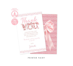 Pink Bow Thank You Card, Coquette Party Editable Template (Instant Download)