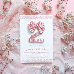 Coquette 2nd Birthday Invitation Template, Pink Bow (Digital Download)