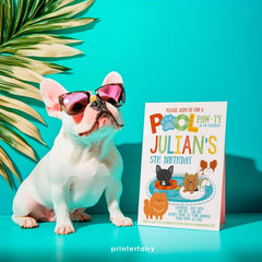 Pet Pool Pawty Invitation, Editable Summer Birthday (Instant Download)