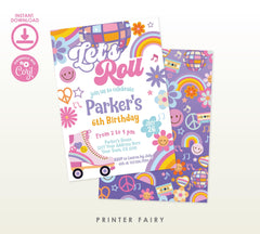 Roller Skate Birthday Party Invitation, Retro 90s Theme (Editable Template)