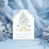 Cinderella 1st Birthday Invitation, Blue Princess Castle (Instant Download)