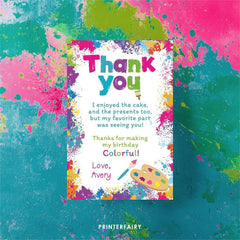 Art Birthday Thank You Cards, Editable Template (Instant Download)