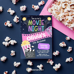 Editable Movie Night Birthday Invitation Template (Digital)
