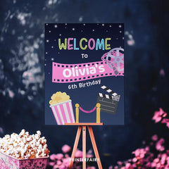 Editable Movie Night Birthday Welcome Sign Template (Instant Download)