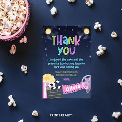 Movie Birthday Thank You Card, Editable Printable (Digital Item)