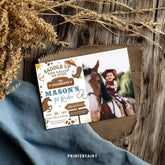 Rodeo First Birthday Photo Invitation, Wild West Cowboy (EDITABLE)