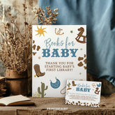 Cowboy Baby Shower Books for Baby Sign, Wild West Theme (Editable Digital Item)