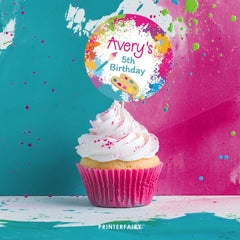 Art Birthday Party Toppers, Editable Round Labels (Digital Download)