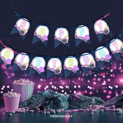 Editable Movie Night Birthday Banner (Printable Digital Download)