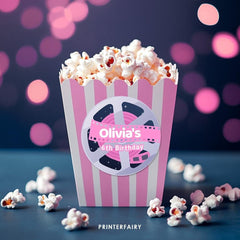 Movie Night Party Toppers, Editable Round Label (Instant Download)
