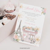 Paris Thank You Card, Patisserie Tea Party, Editable Template (Instant Download)