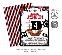 Pirate Birthday Invitation Editable Template, Instant Download