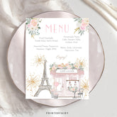 Paris Brunch Editable Menu Template Printable Patisserie Tea Party Decorations, Instant Download