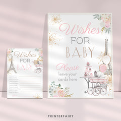 Paris Baby Shower Wishes for Baby Cards & Sign, Eiffel Tower Theme