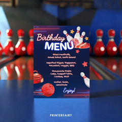 Bowling Birthday Party Menu, Editable Printable (Instant Download)