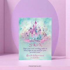 Princess Castle Birthday Party Sign, Editable Template (Digital Download)