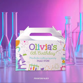 Editable Science Birthday Party Gable Box Label (Digital)
