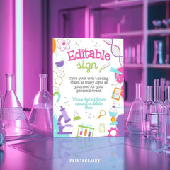 Science Birthday Party Sign, Editable Printable Decor