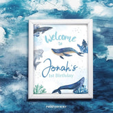 Whale Birthday Welcome Sign, Under the Sea Party (Editable Printable)