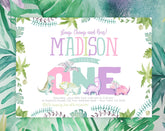 Dinosaur Girl First Birthday Invitation, Stomp Chomp Roar (INSTANT DOWNLOAD)