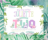 Dinosaur Girl 2nd Birthday Invitation, Stomp Chomp Roar, EDITABLE (Instant Download)