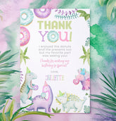 Dinosaur Girl Birthday Thank You Cards, Editable (Instant Download)