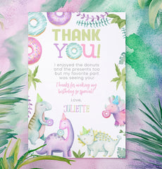 Dinosaur Girl Birthday Thank You Cards, Editable (Instant Download)
