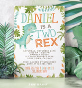 Two Rex Dinosaur Birthday Invitation, Editable Digital Invite (Digital Download)