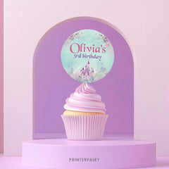 Princess Birthday Party Toppers, Castle Round Labels (Editable Digital Item)