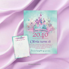 Princess First Birthday Time Capsule Sign & Card (Editable Digital Download)