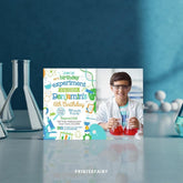 Editable Science Birthday Party Photo Invitation (Digital Item)