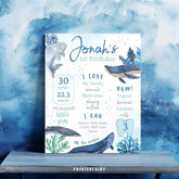 Whale First Birthday Stats Board, Ocean Animals, Editable Printable
