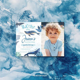 Whales Second Birthday Invitation with Photo (Editable Printable)