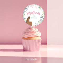 Floral Horse Birthday Cupcake Toppers, Editable Pony Party (Instant Download)