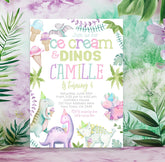 Ice Cream Dinos Birthday Invitation, Girl Dinosaur Party (EDITABLE, Instant Download)