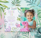 Dinosaur Photo Thank You Cards, Girl Birthday (INSTANT DOWNLOAD)