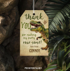 Editable Dinosaur Thank You Tag, Trex Party Favor (Instant Download)