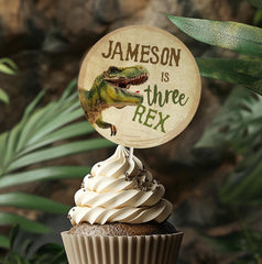 Editable Dinosaur Birthday Party Toppers, Trex Stickers (Instant Download)