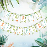 Editable Dinosaur Birthday Banner, Jungle Theme (Instant Download)