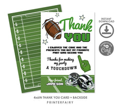 Football Birthday Thank You Card, Editable Template (Instant Download)