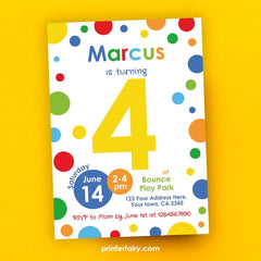 Primary Colors 4th Birthday Invitation, Confetti Party (Instant Download)