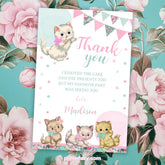 Vintage Floral Kitty Cat Thank You Cards, EDITABLE (Digital Invite)