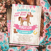 Cowgirl Horse Birthday Party Invitation, Western Pony (Editable Template)