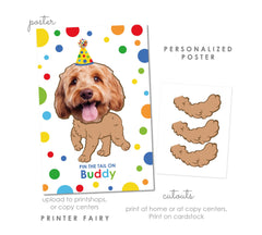 Personalized Dog Pin the Tail Game, Pet Birthday Party (Printable Poster)