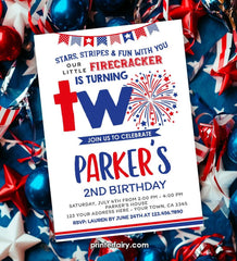 4th of July 2nd Birthday Invitation, Editable Digital Invite