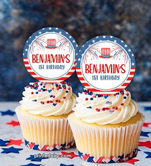 4th of July Birthday Cupcake Toppers, Patriotic Decor (Instant Download)