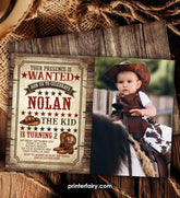 Editable Western Birthday Invitation, Wanted Poster, Cowboy Party (Digital Download)