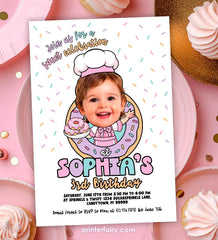 Donut Birthday Invitation, Photo Personalized, Sweet One Invite (Digital)