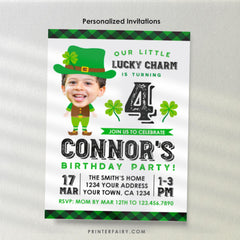 St Patricks Day Birthday Invitation Personalized with photo, Lucky Charm Invitation, St Patricks Day Party, Personalized DIGITAL Invitation